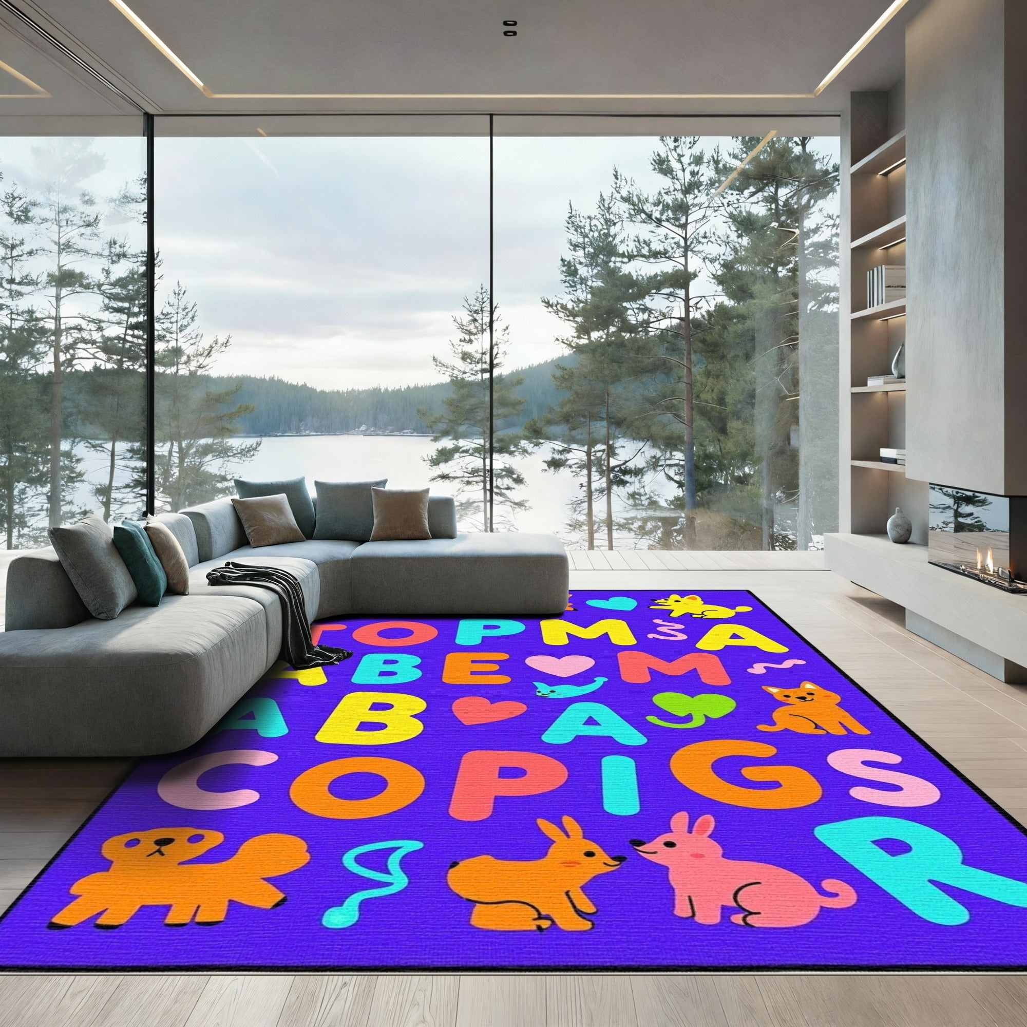 Vibrant Alphabet Animal Collage Rug