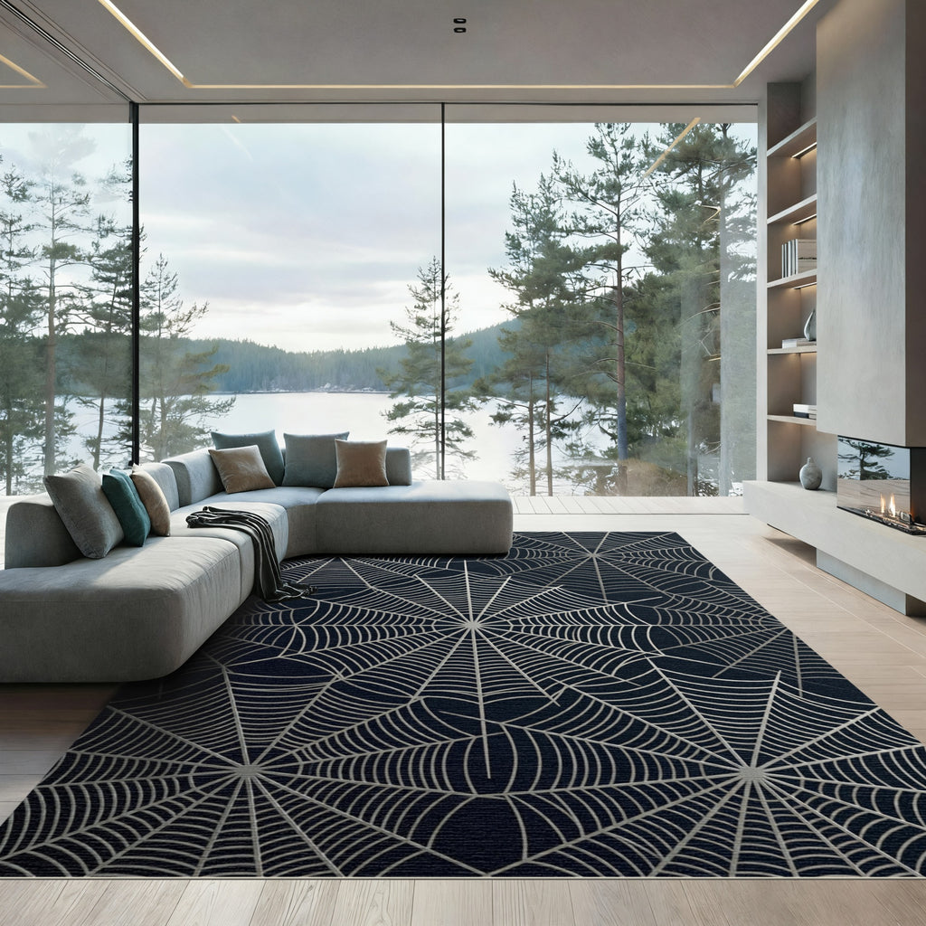 Silver Spiderweb Radial Net Rug