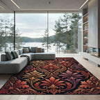 Ornate Crimson Gold Floral Damask Rug