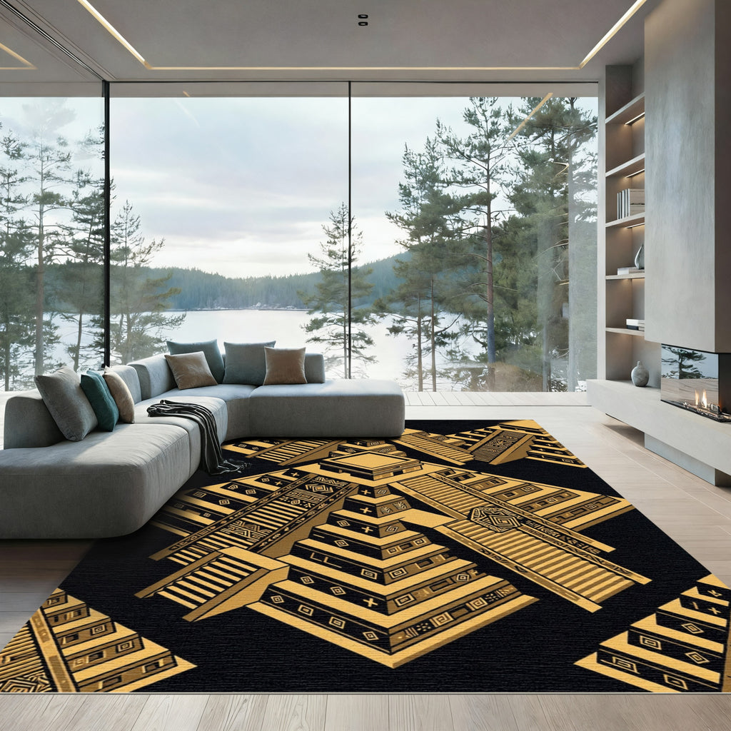 Gold Isometric Ancient Mayan Pyramid Rug