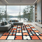 Abstract Orange Cream Geometric Grid Rug