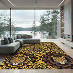 Bold Golden Leopard Floral Medallion Rug