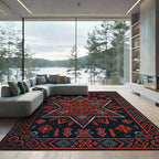 Crimson Geometric Star Folk Art Rug