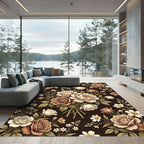 Vintage Dark Floral Botanical Rose Bouquet Rug