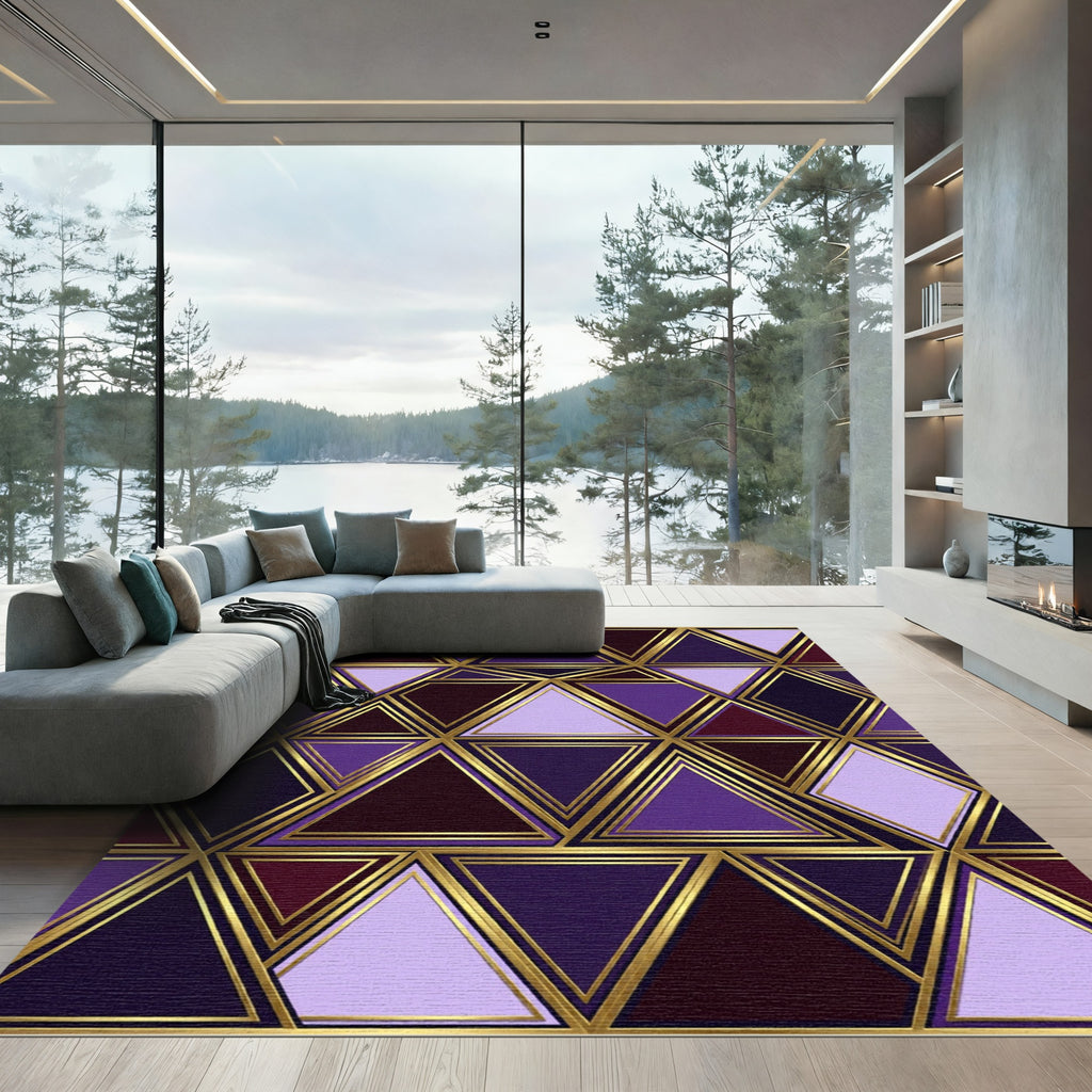 Royal Purple Gold Geometric Triangles Rug