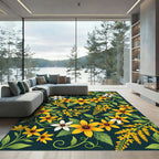 Golden Sunflower Meadow Dark Botanical Rug