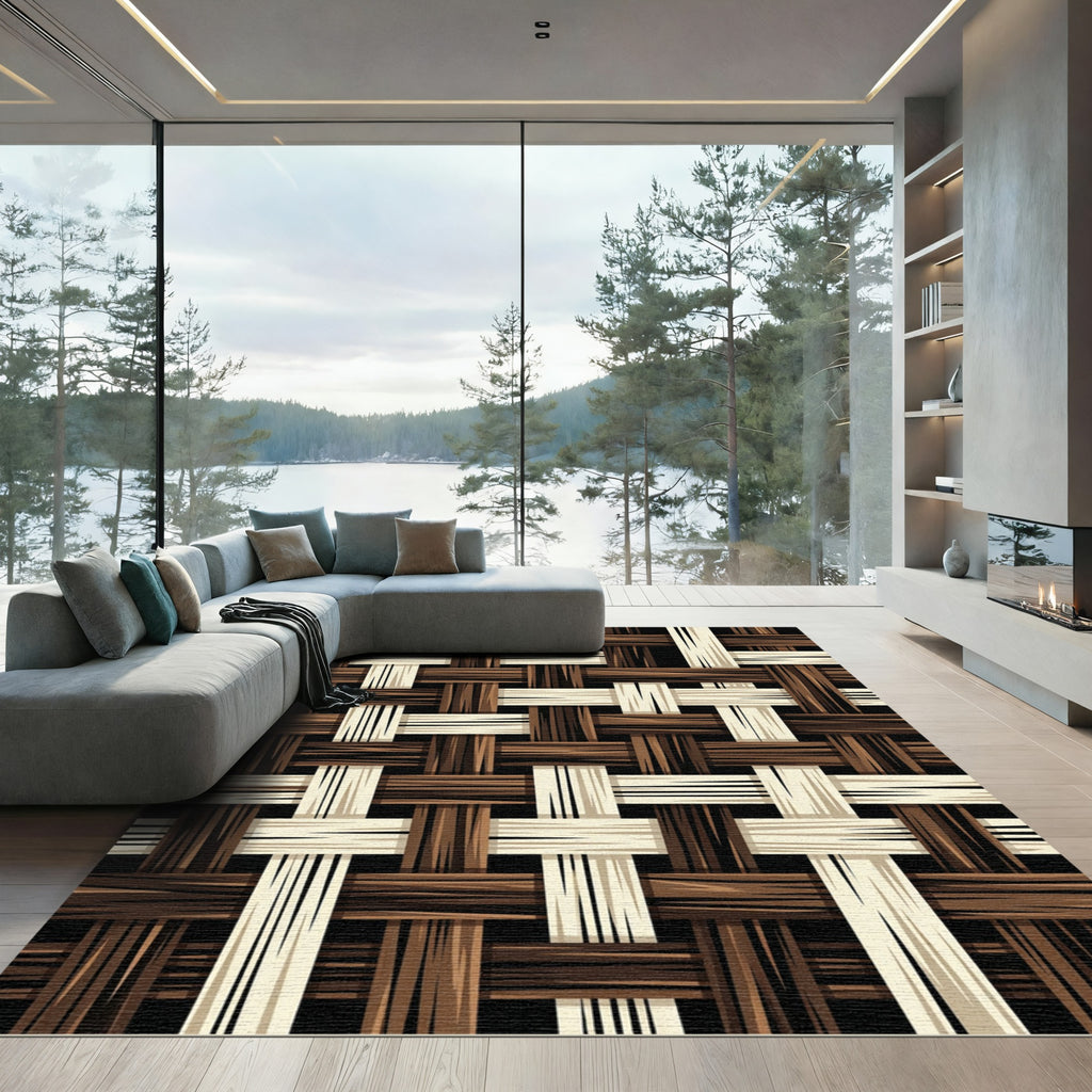 Woven Tan Brown Basketweave Texture Rug