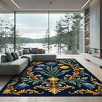 Ornate Gold and Blue Tulip Filigree Rug