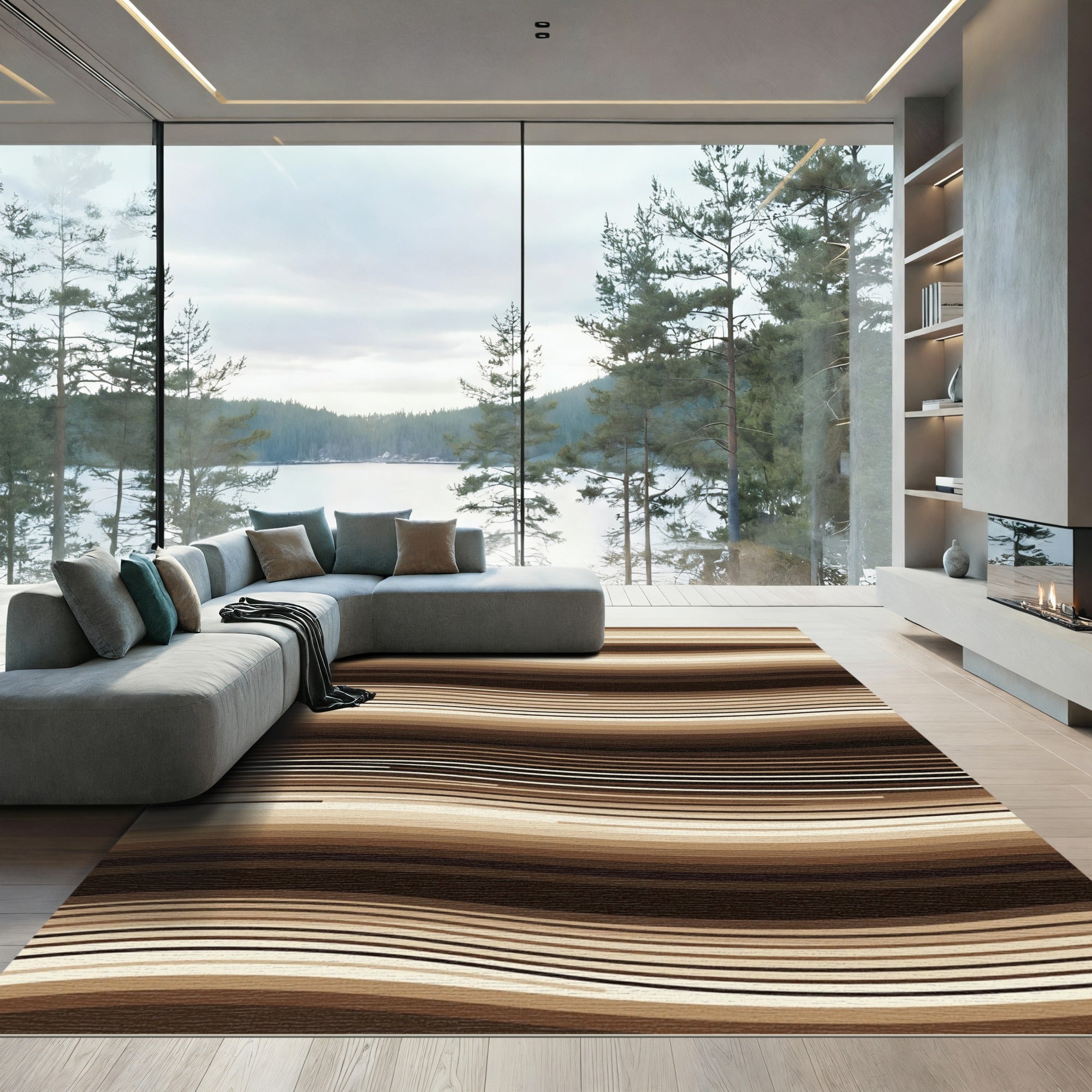 Chocolate Hues Undulating Lines Rug