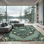 Ethereal Sage Lotus Medallion Floral Rug