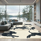 Playful Running Black Puppy Minimalist Rug