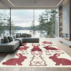 Whimsical Burgundy Cream Rabbit Meadow Rug