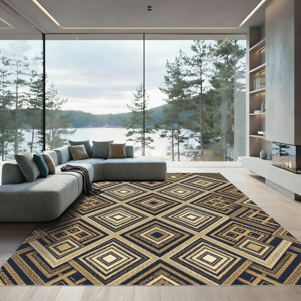 Gold And Black Art Deco Geometric Rug