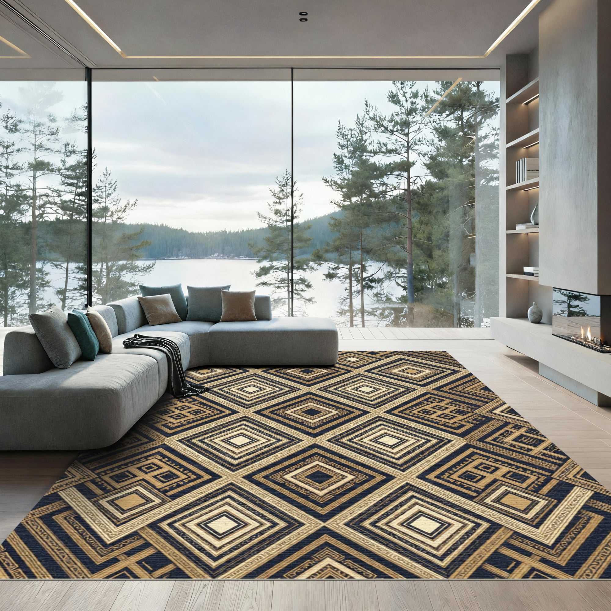 Gold And Black Art Deco Geometric Rug