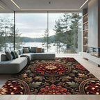 Crimson Gold Floral Art Nouveau Rug