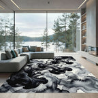 Bold Black Ink Swirl Abstract Rug