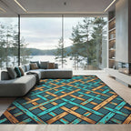 Teal Gold Woven Lattice Rug