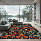 Ornate Autumn Acanthus Leaf Scrollwork Rug