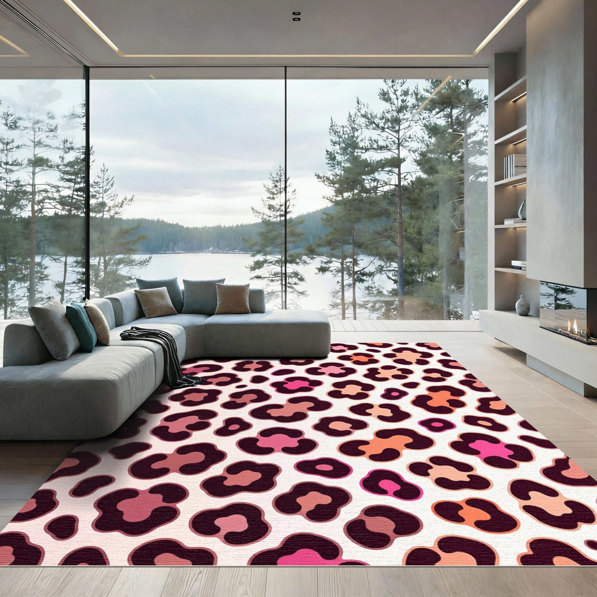 Playful Pink and Peach Leopard Spot Rug
