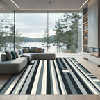Modern Vertical Stripe Gray Cream Rug
