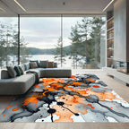 Vibrant Orange and Charcoal Ink Splatter Rug