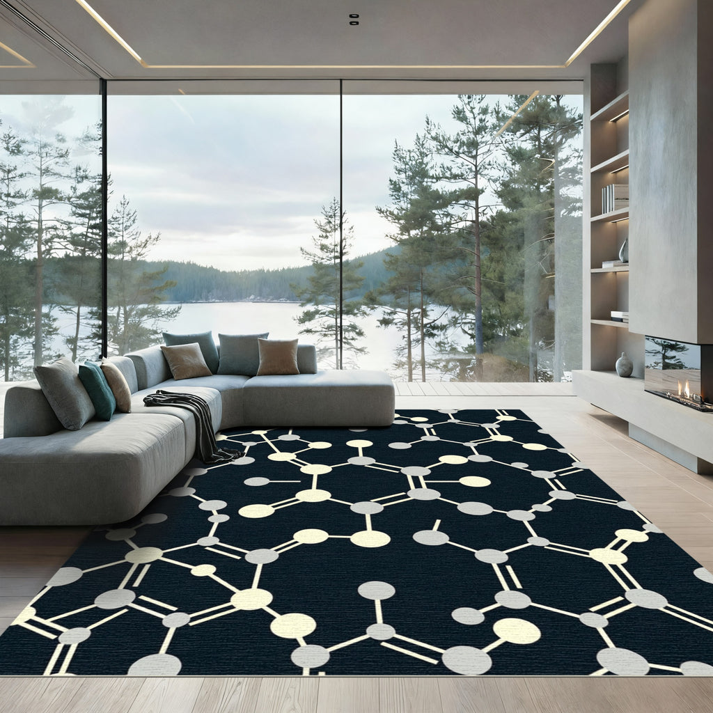 Cream and Gray Molecular Network Rug
