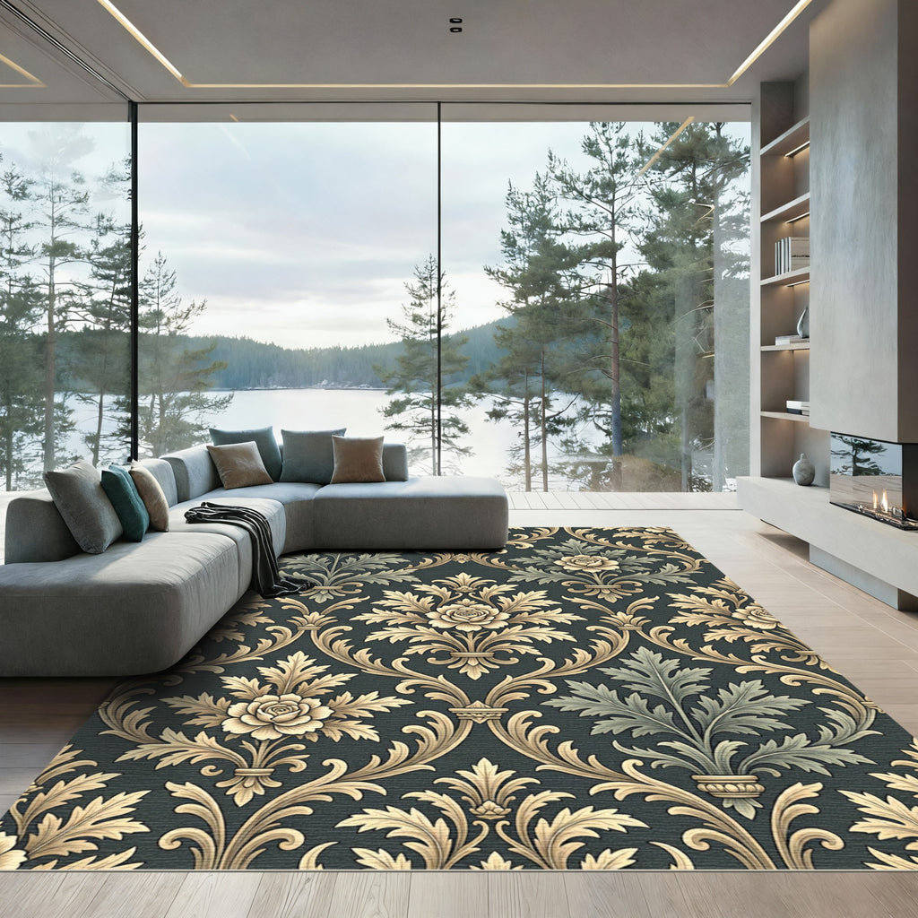 Gilded Floral Damask Accent Rug