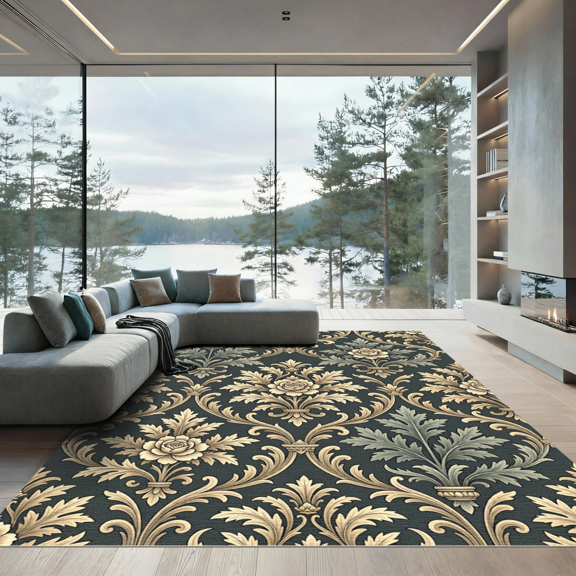 Gilded Floral Damask Accent Rug