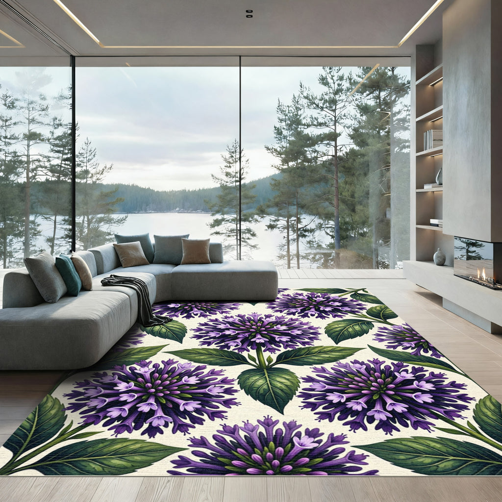Vibrant Purple Allium Floral Botanical Rug