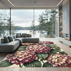 Vintage Pink Hydrangea Botanical Garden Rug