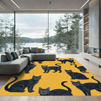 Black Cats Yellow Background Repeating Arrangement Rug