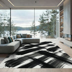 Bold Black Ink Brush Stroke Rug