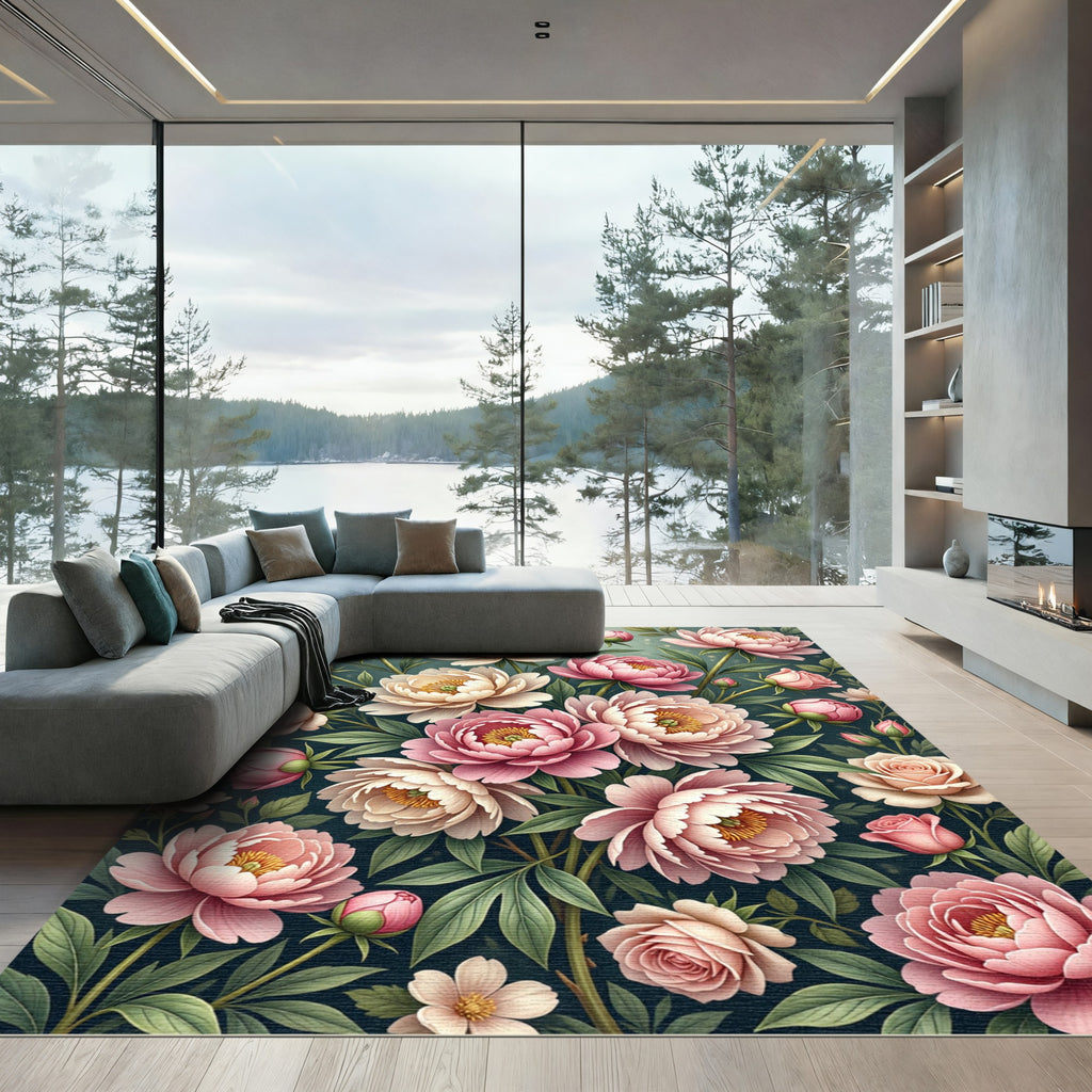 Elegant Blush Peony Botanical Garden Rug