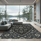 Classic Charcoal Ivory Floral Medallion Rug