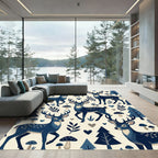 Whimsical Navy Forest Deer Woodland Rug
