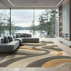 Neutral Sand Golden Abstract Wavy Lines Rug