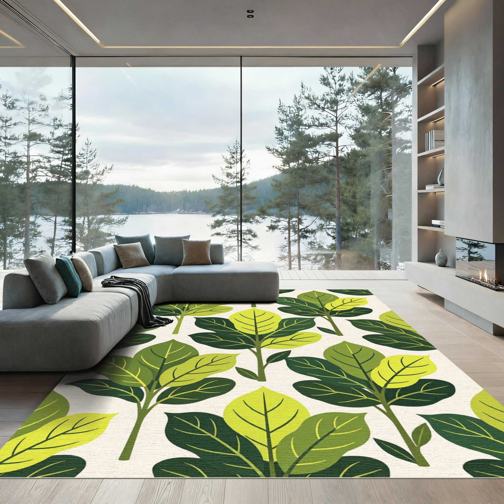 Green Leafy Branch Tree Rug