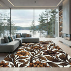 Earthy Brown Floral Vine Art Rug