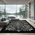 Monochromatic Floral Paisley Swirls Rug