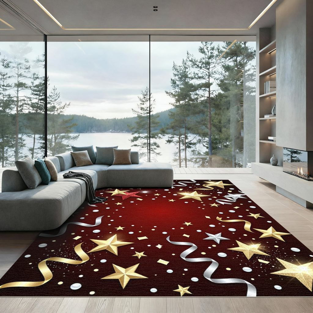 Gold Silver Red Star Party Confetti Rug