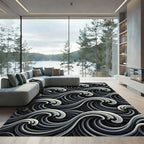 Dynamic Monochromatic Ocean Swirl Rug