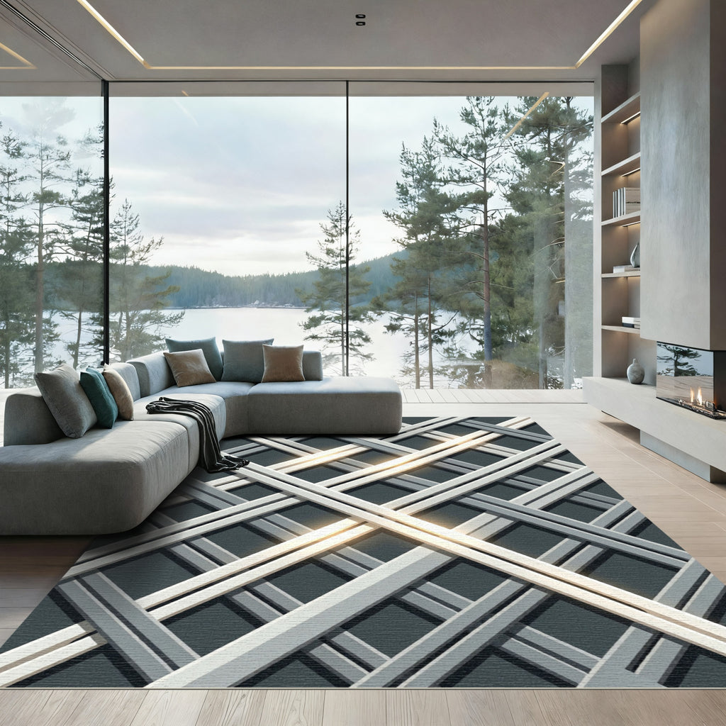 Modern Gray Intersecting Lines Rug