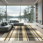 Modern Beige and Charcoal Plaid Grid Rug