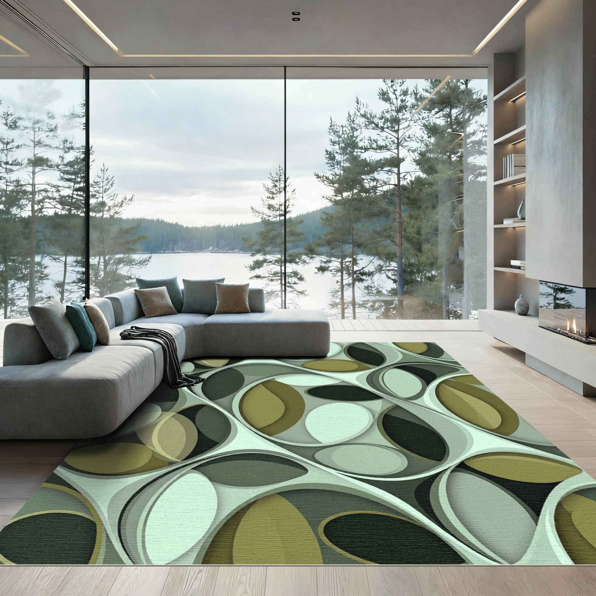 Shaded Sage Oval Interlocking Weave Rug