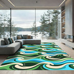 Abstract Blue Green Ocean Wave Composition Rug