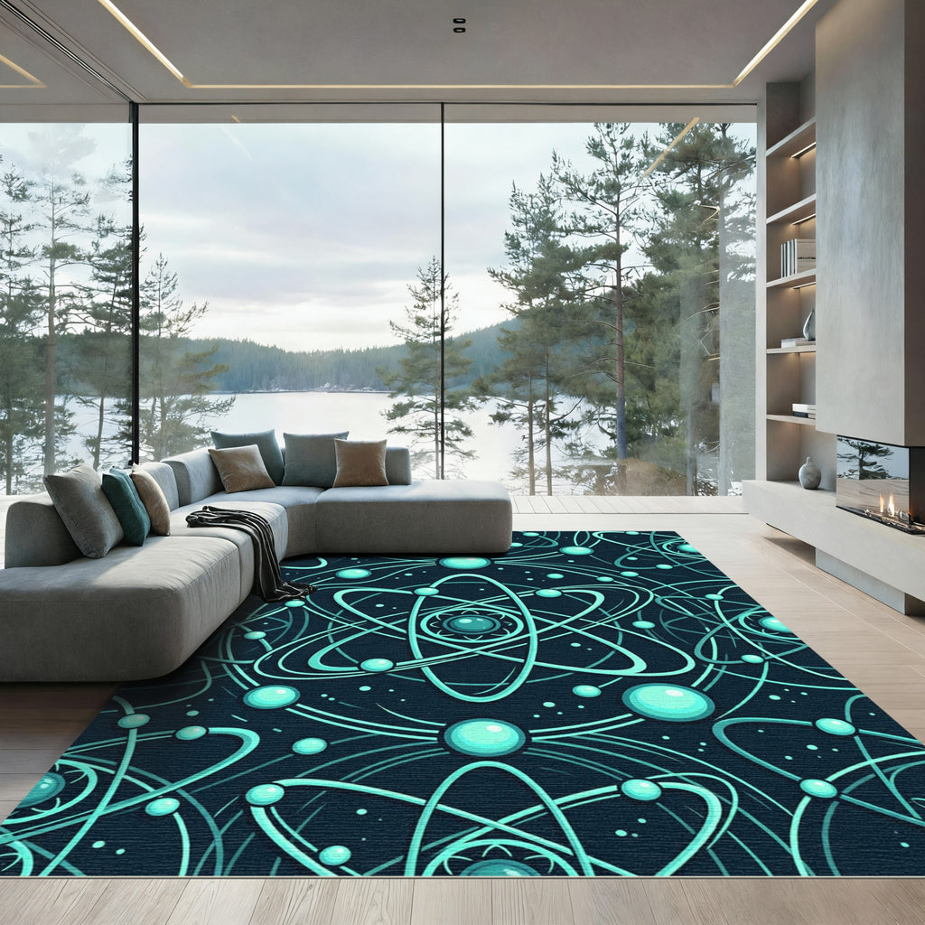 Aqua Atom Orbit Pattern Rug