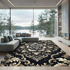 Elegant Gold Rose Black Damask Rug