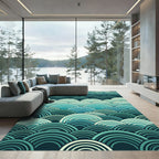 Oceanic Teal Scale Waves Rug