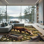 Rustic Highland Cattle Meadow Landscape Rug