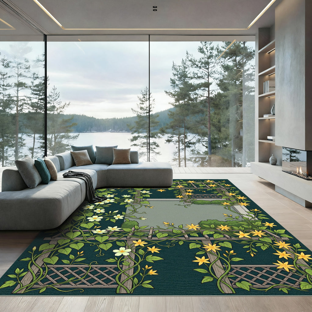 Vines Yellow White Flower Pergola Rug
